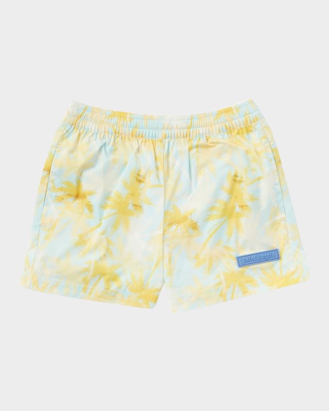 Boy's Palm Tree-Print Swim Shorts, Size